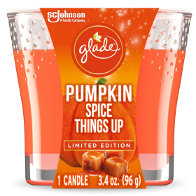 Glade Jar Candle 1 CT, Pumpkin Spice Things Up, 3.4 OZ. Total, Air Freshener, Wax Infused with Essential Oils