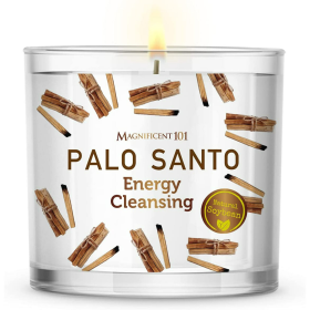 Magnificent 101 Long Lasting Palo Santo Scented Aromatherapy Candle | 14 Oz - 56 Hour Burn | All Natural & Organic Soy Wax Smudge Candle for House Ene