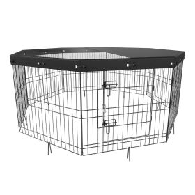 VEVOR Dog Playpen, 8 Panels Foldable Metal Dog Exercise Pen with Top Cover, 24" H Pet Fence Puppy Crate Kennel with Ground Stakes