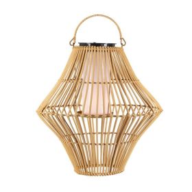 Gerson 13.8-Inch Diameter Hanging Solar Operated Flame Effect Bamboo Pendant Light